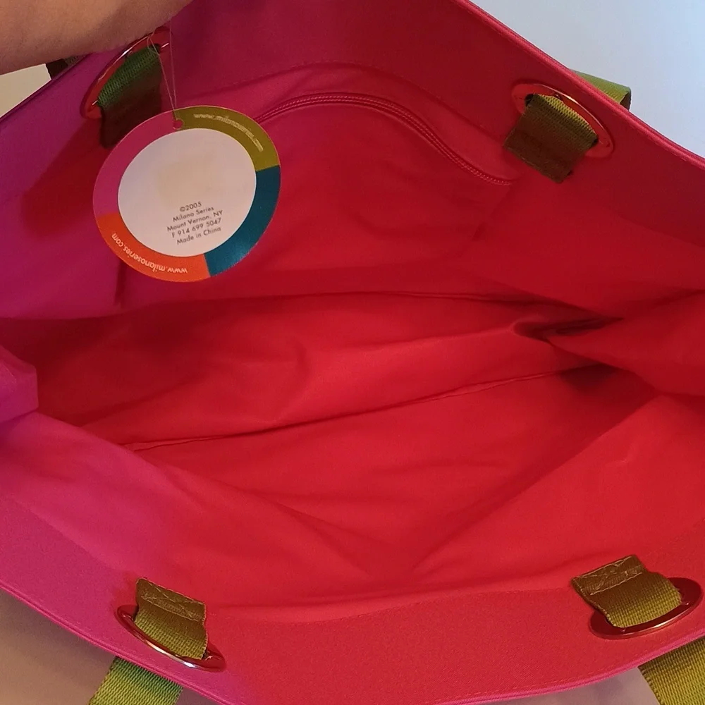 Woman's Milano Tote Series Vibrant Pink with Green Handles- Brand New With Tags! - Picture 5 of 9